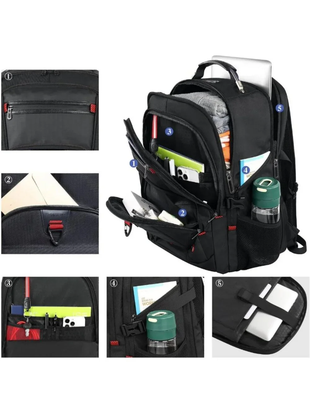 Extra Large 52L Travel Backpack - Durable, Anti-Theft, Water Resistant Rucksack